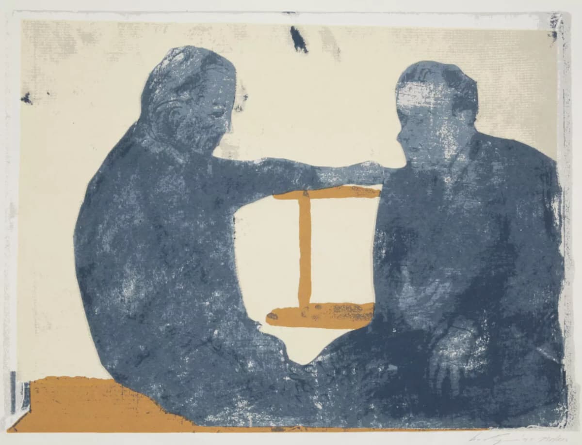 Two figures in counsel - blue textured art print